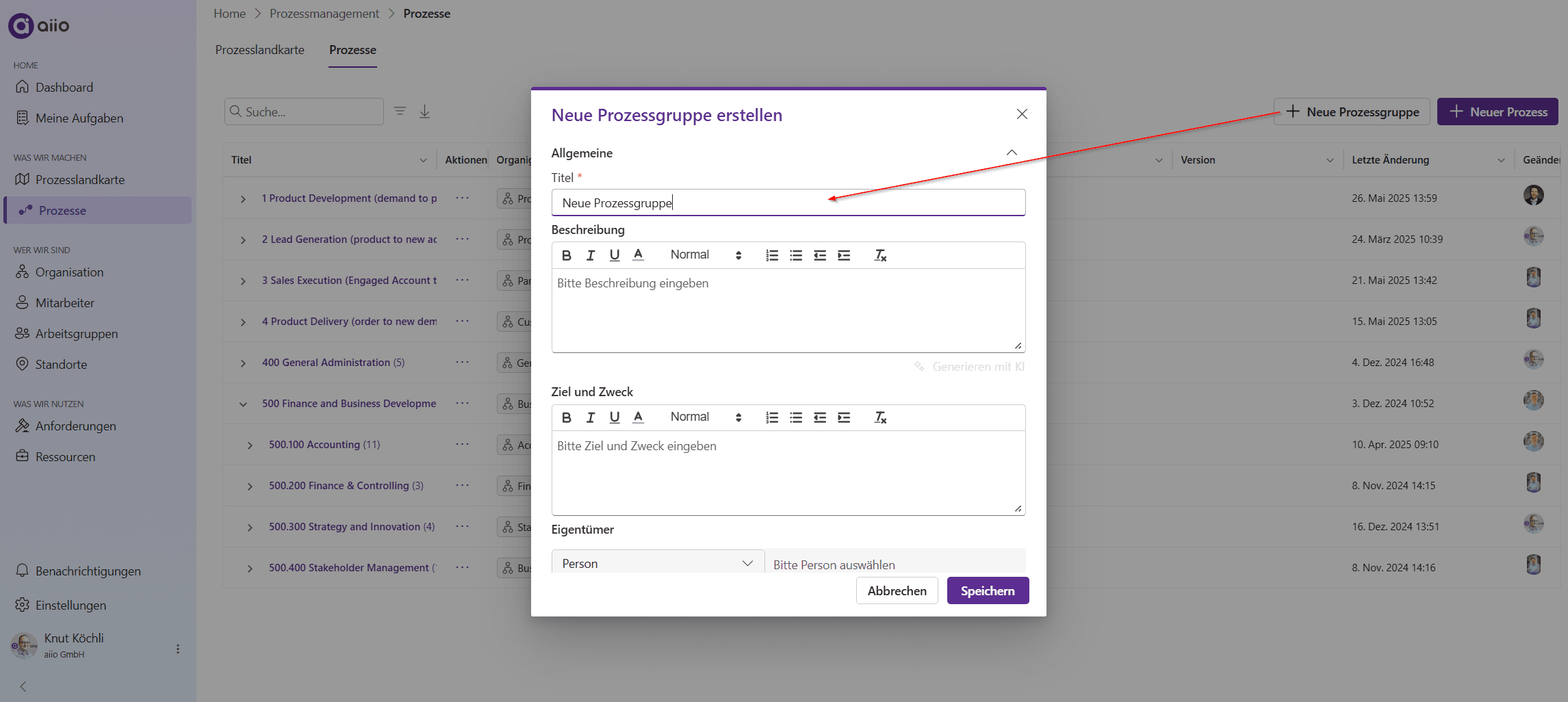 Create Process Groups | aiio Documentation