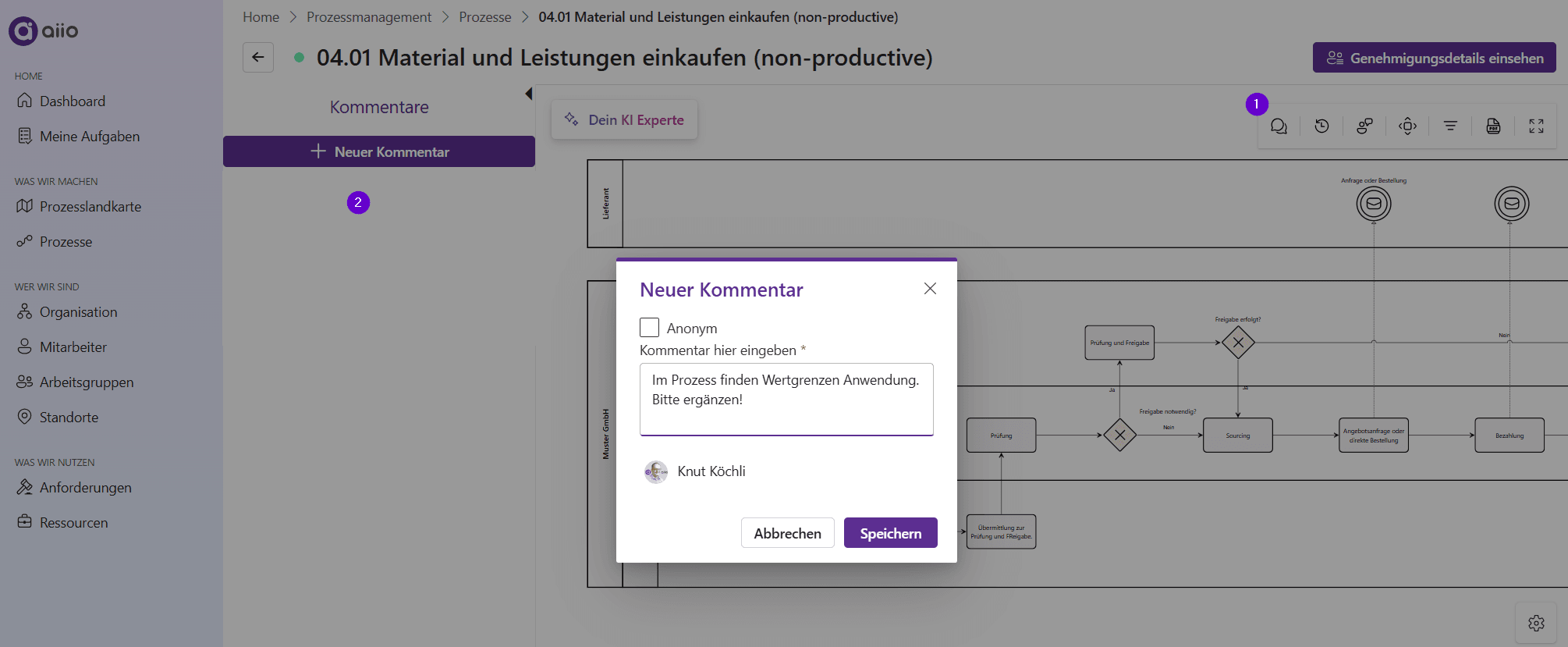Prozess kommentieren und Feedback geben | aiio Documentation